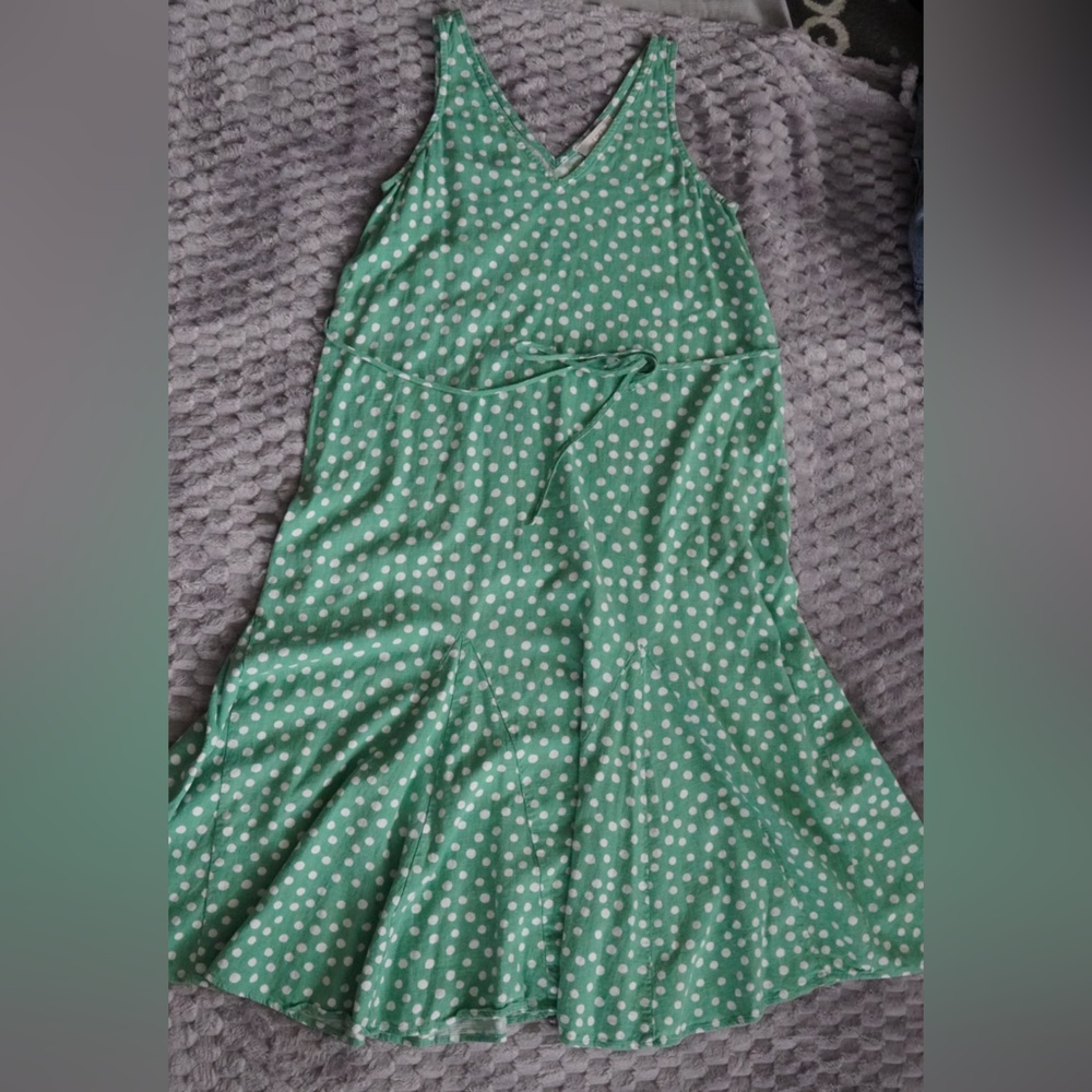 Loft Green Polka Dot Sleeveless linen Dress